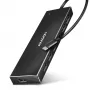 USB 3.2 Gen 1 šakotuvas Axagon HUE-F7C 7x USB-A ALU FLAT, micro USB maitinimas, 30 cm USB-C laidas, 5000 Mbit/s, juodas
