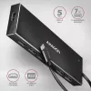 Axagon HUE-F7C 7 prievadų USB 3.2 Gen 1 plokščias aliumininis šakotuvas su įkrova, 7x USB-A, 30 cm USB-C kabelis, jungtis išoriniam maitinimui, juodas