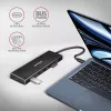 Axagon HUE-F7C 7 prievadų USB 3.2 Gen 1 plokščias aliumininis šakotuvas su įkrova, 7x USB-A, 30 cm USB-C kabelis, jungtis išoriniam maitinimui, juodas