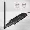 Axagon HUE-F7C 7 prievadų USB 3.2 Gen 1 plokščias aliumininis šakotuvas su įkrova, 7x USB-A, 30 cm USB-C kabelis, jungtis išoriniam maitinimui, juodas
