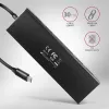 Axagon HUE-F7C 7 prievadų USB 3.2 Gen 1 plokščias aliumininis šakotuvas su įkrova, 7x USB-A, 30 cm USB-C kabelis, jungtis išoriniam maitinimui, juodas