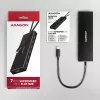 Axagon HUE-F7C 7 prievadų USB 3.2 Gen 1 plokščias aliumininis šakotuvas su įkrova, 7x USB-A, 30 cm USB-C kabelis, jungtis išoriniam maitinimui, juodas