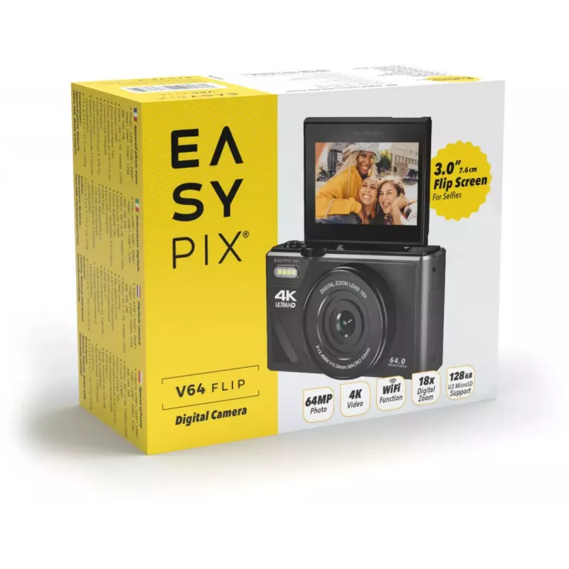 Skaitmeninis fotoaparatas EASYPIX V64 Flip 20203 – 16 MP, 1080p vaizdo įrašymas