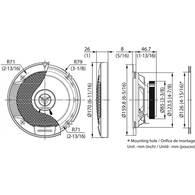 Kenwood KFC-S1676EX automobiliniai garsiakalbiai apvalūs 3 krypčių 330 W 2 vnt.