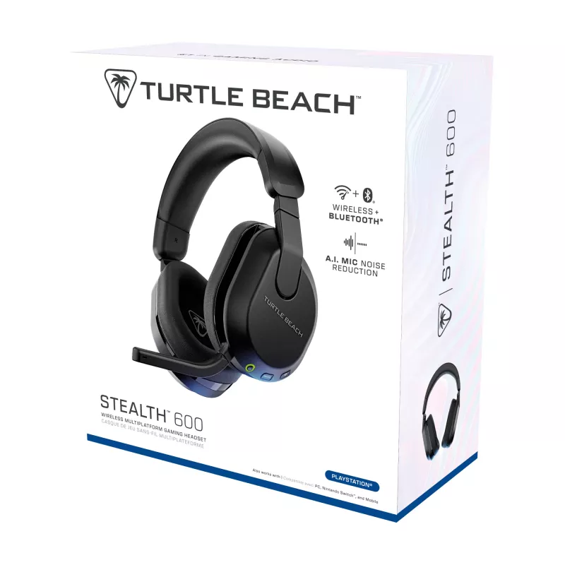 Turtle Beach Stealth 600 Juoda belaidė žaidimų ausinė PlayStation, iki 80 val. baterija, 50 mm garsiakalbiai, Bluetooth, skirta PS5, PS4, PC ir mobiliems įrenginiams