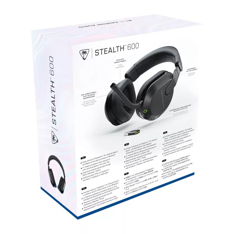 Turtle Beach Stealth 600 Juoda belaidė žaidimų ausinė PlayStation, iki 80 val. baterija, 50 mm garsiakalbiai, Bluetooth, skirta PS5, PS4, PC ir mobiliems įrenginiams