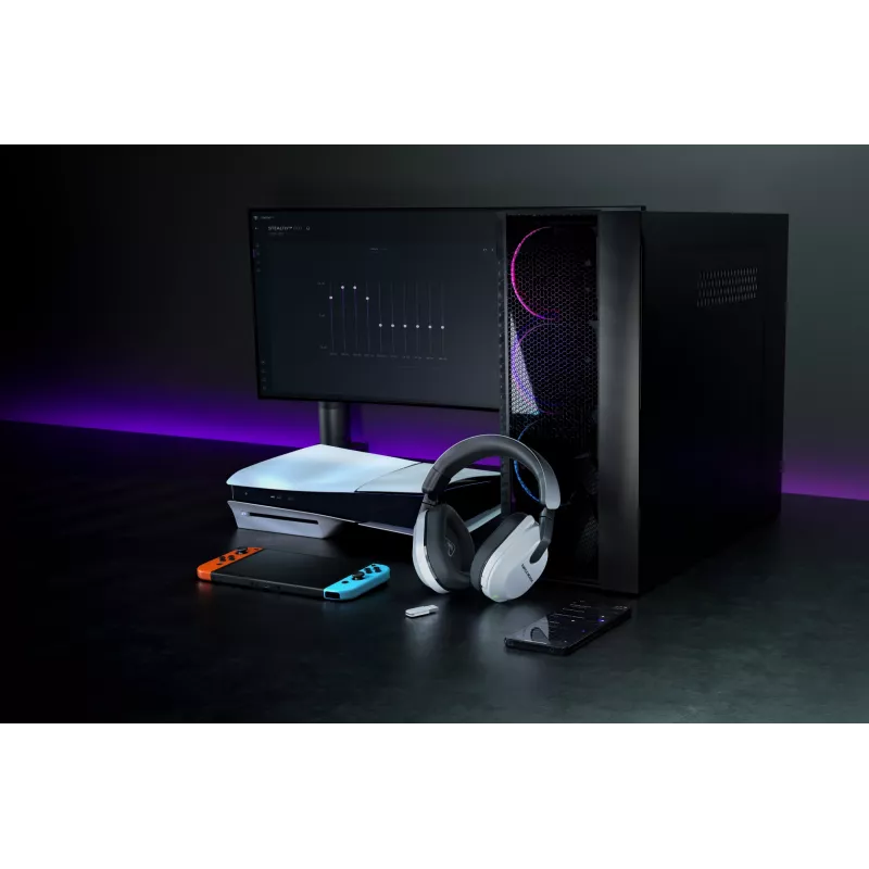 Turtle Beach Stealth 600 Gen 3 Baltas belaidis žaidimų ausinių komplektas PlayStation, PS5, PS4, PC ir mobiliems įrenginiams, 80 val. baterija, 50 mm garsiakalbiai, Bluetooth