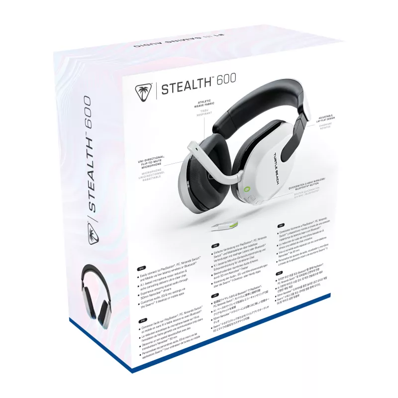 Turtle Beach Stealth 600 Gen 3 Baltas belaidis žaidimų ausinių komplektas PlayStation, PS5, PS4, PC ir mobiliems įrenginiams, 80 val. baterija, 50 mm garsiakalbiai, Bluetooth