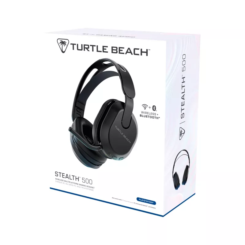 Turtle Beach Stealth 500 Juoda PlayStation belaidė žaidimų ausinė iki 40 val. baterijos ir Bluetooth PS5, PS4, PC ir mobiliajam
