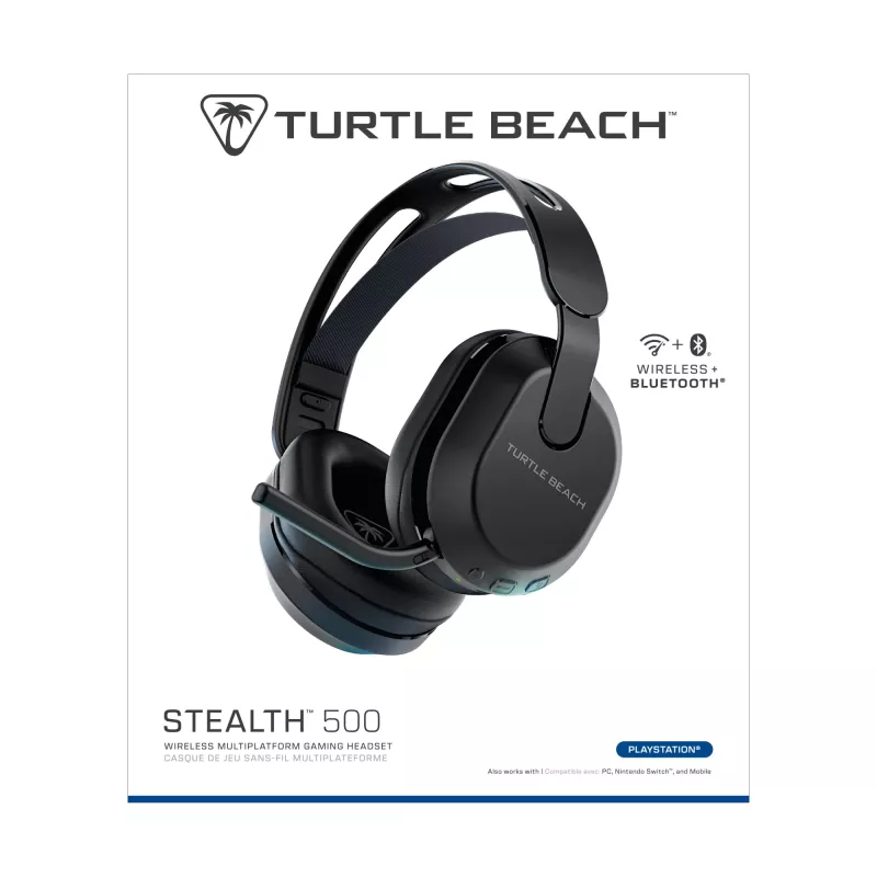 Turtle Beach Stealth 500 Juoda PlayStation belaidė žaidimų ausinė iki 40 val. baterijos ir Bluetooth PS5, PS4, PC ir mobiliajam