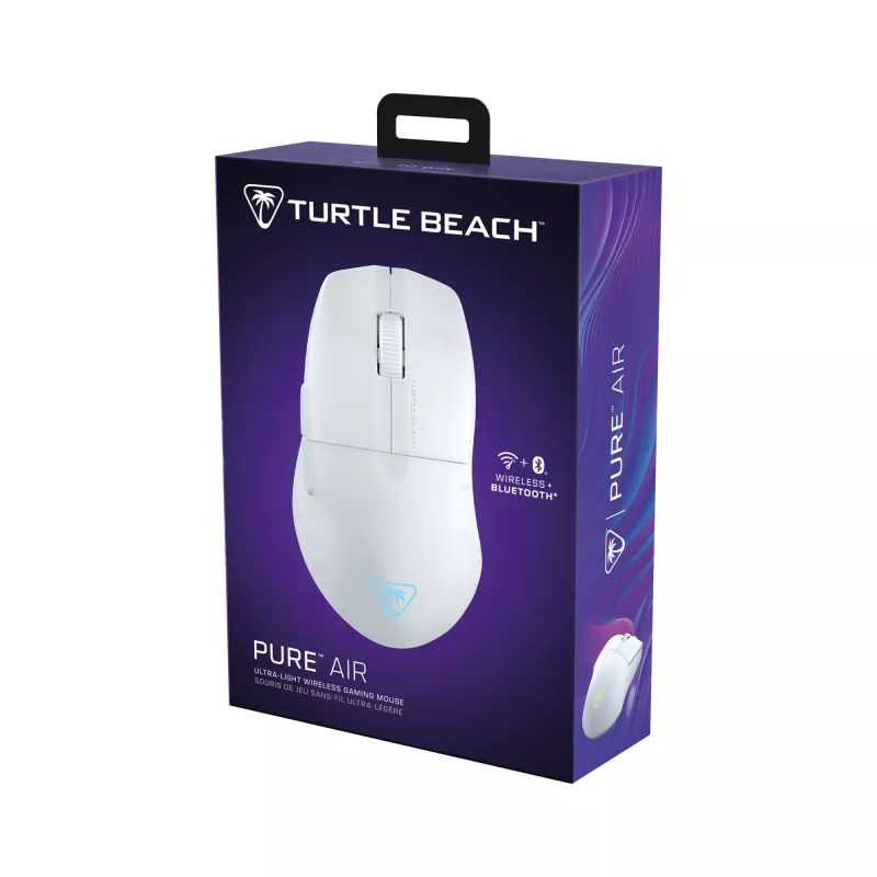 Turtle Beach Pure Air Balta – itin lengva belaidė ergonominė RGB žaidimų pelė, 26K DPI optinis jutiklis, 125h baterija, RGB apšvietimas