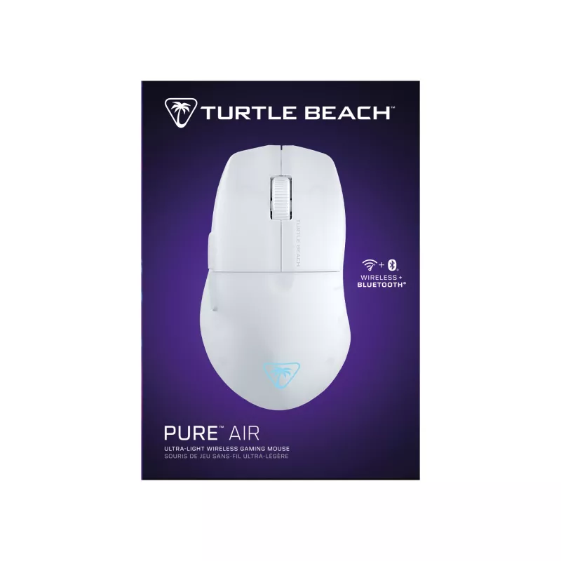 Turtle Beach Pure Air Balta – itin lengva belaidė ergonominė RGB žaidimų pelė, 26K DPI optinis jutiklis, 125h baterija, RGB apšvietimas
