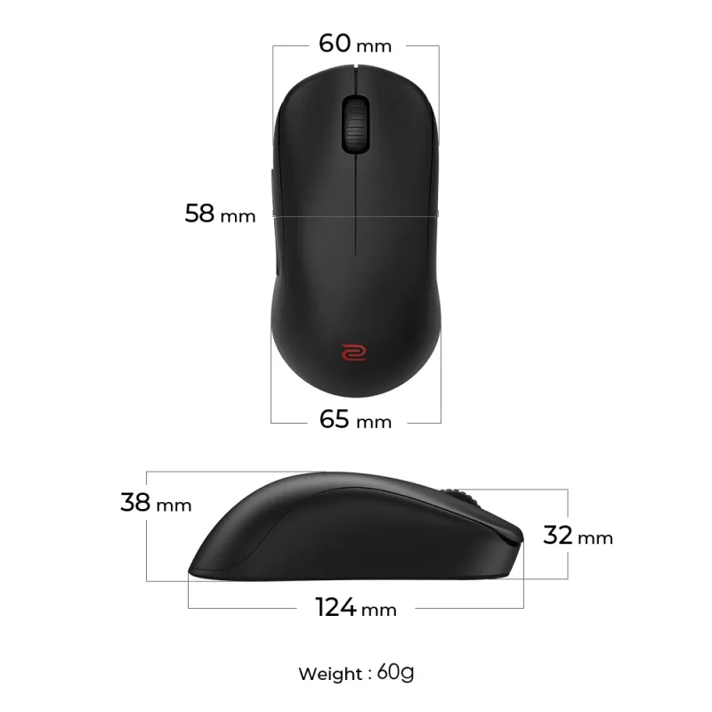 ZOWIE U2 belaidė pelė žaidimams Ambidekstrinė RF Wireless Optinė 3200 DPI