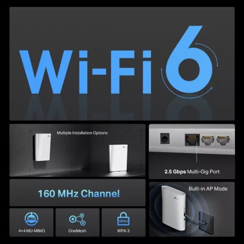 TP-Link AX6000 maršrutizatorius „Mesh“ Wi-Fi 6 baltas 1000, 2500 Mbit/s