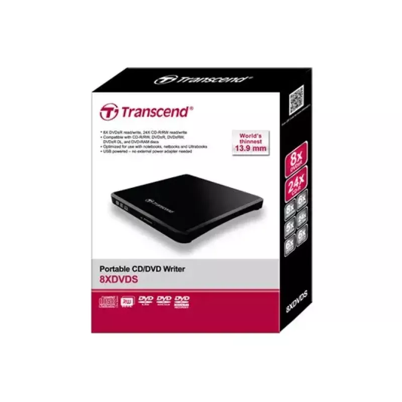 Nešiojamas DVD įrašymo įrenginys Transcend TS8XDVDS-K, USB 2.0, juodos spalvos