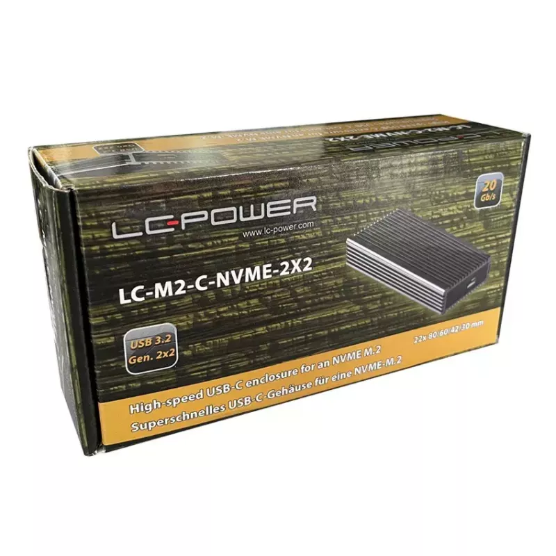 Išorinis SSD korpusas LC-Power LC-M2-C-NVME-2X2, aliuminis, juodas