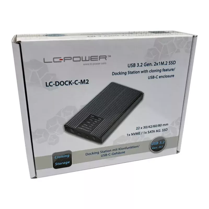 Išorinis SSD dėklas LC-DOCK-C-M2 2 M.2 diskams 10 Gbit/s Antracitas