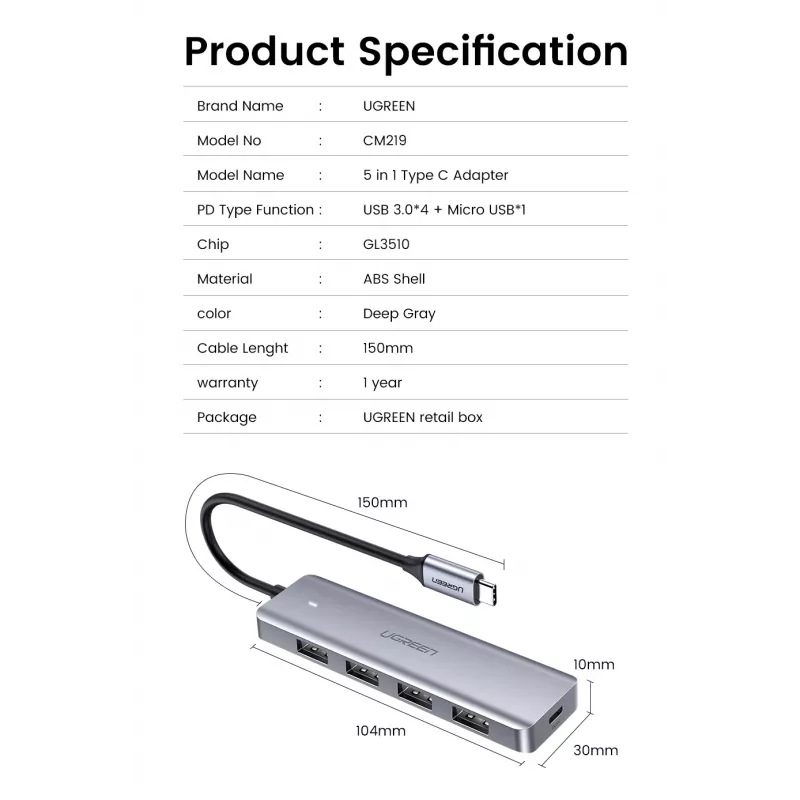 Ugreen 70336 USB 3.2 Gen 1 (3.1 Gen 1) Type-C 5000 Mbit/s