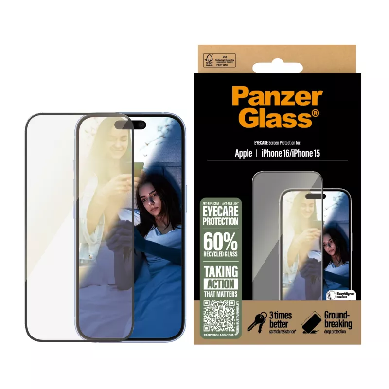 Apsauginis stiklas EyeCare PanzerGlass iPhone '24 6,1 colio | 15 | Ultra-Wide Fit