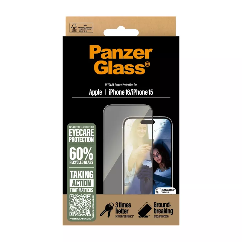 Apsauginis stiklas EyeCare PanzerGlass iPhone '24 6,1 colio | 15 | Ultra-Wide Fit