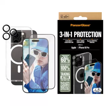 3 viename apsaugos rinkinys PanzerGlass iPhone '24 6,3 colio Pro