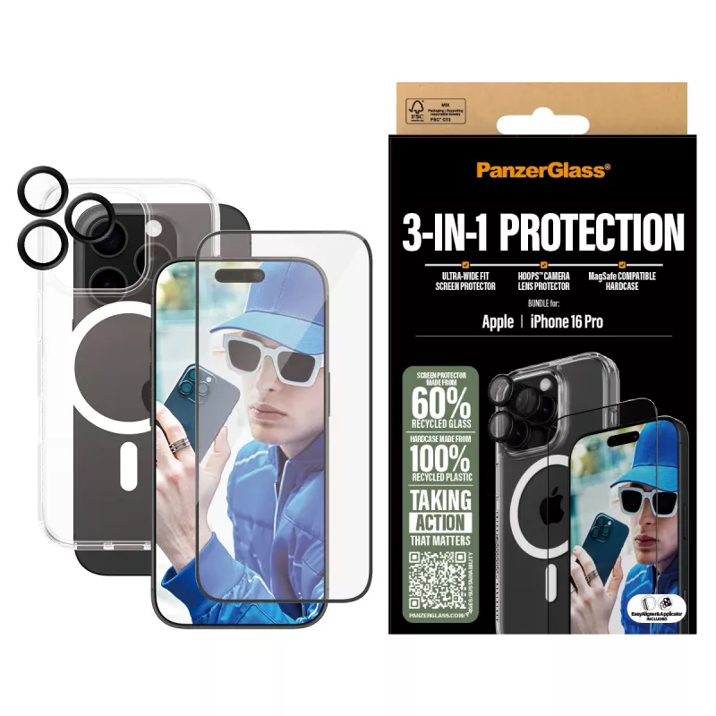 3 viename apsaugos rinkinys PanzerGlass iPhone '24 6,3 colio Pro