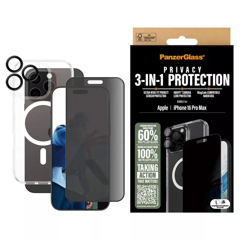 PanzerGlass ® 3 viename privatumo apsaugos rinkinys iPhone 16 Pro Max
