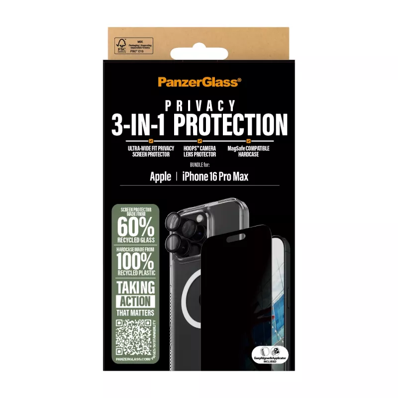 PanzerGlass ® 3 viename privatumo apsaugos rinkinys iPhone 16 Pro Max