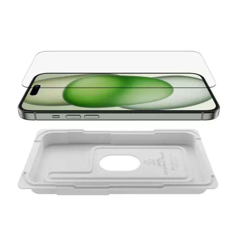 Belkin ScreenForce apsauginis stiklas iPhone 15 Plus, atsparus smūgiams ir įbrėžimams, grūdintas stiklas