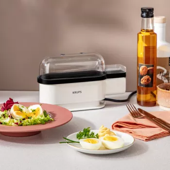 Kiaušinių virimo aparatas Krups EG2341, 3 kiaušinių talpa, 300 W, juodai baltas