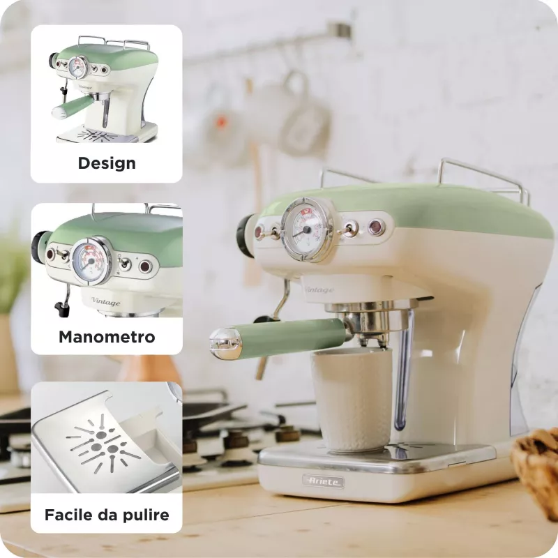 Ariete 1389 Vintage espresso kavos aparatas – pastelinė žalia spalva