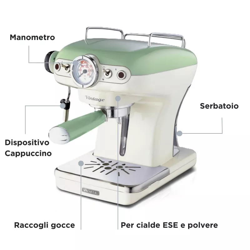 Ariete 1389 Vintage espresso kavos aparatas – pastelinė žalia spalva