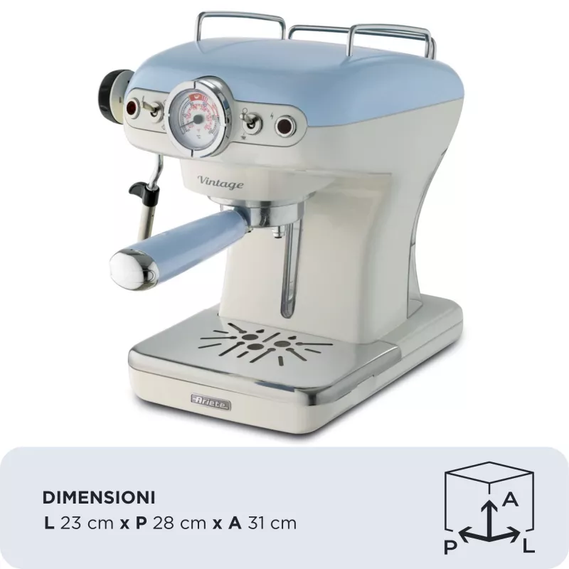 Ariete 1389 Vintage Espresso kavos aparatas – espreso kavos aparatas maltai kavai arba ESE kapsulėms, pastelinės mėlynos spalvos