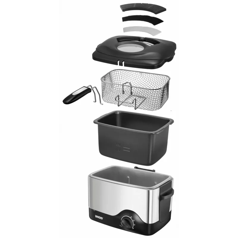 Unold 58615 aliejinė gruzdintuvė, 1200 W, 1,5 L, juoda / nerūdijantis plienas