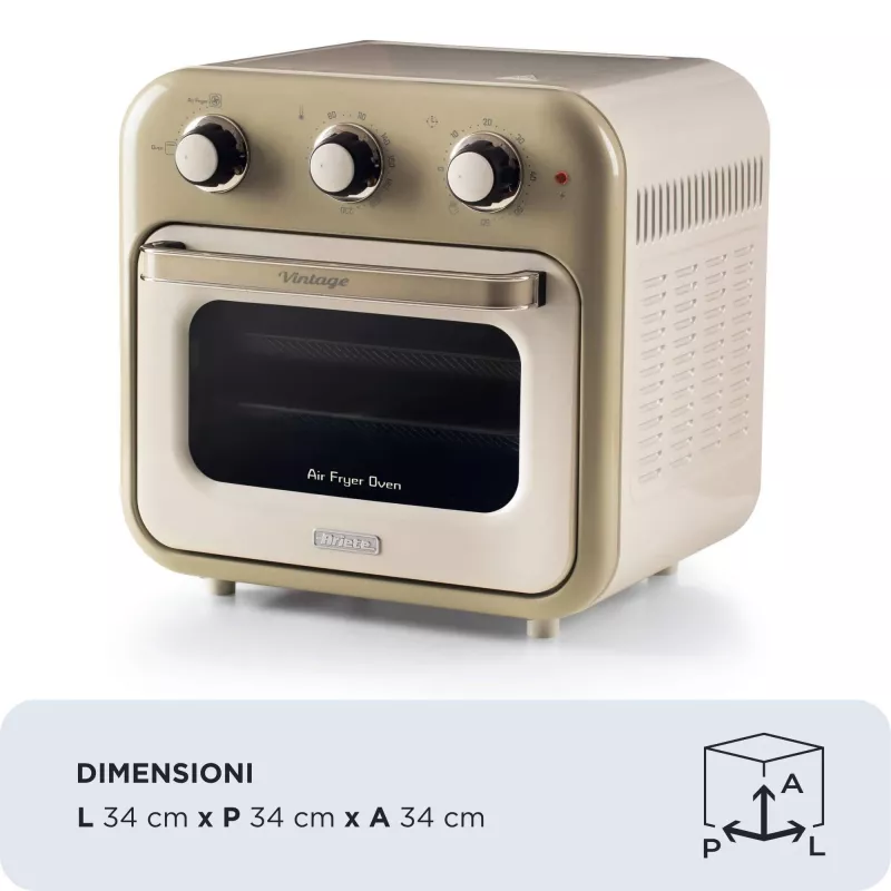 Ariete 4632 Oro gruzdintuvė ir orkaitė Vintage, 1400W, 2viename, Talpa 16L, Priedai, Laikmatis 60 min., Dvigubas stiklas, Smėlio spalva