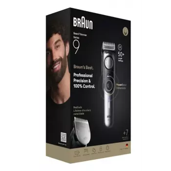 Braun BeardTrimmer 9 BT9520 barzdaskutė, baterija 52, 2 cm, šlapiam ir sausam naudojimui, juoda, pilka