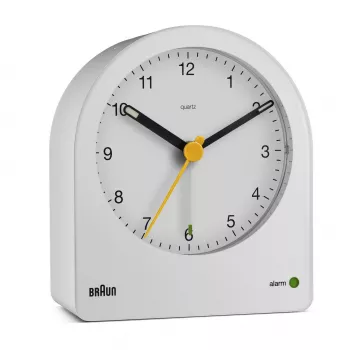 Braun BC22 kvarcinis žadintuvas baltas, geltona sekundinė rodyklė