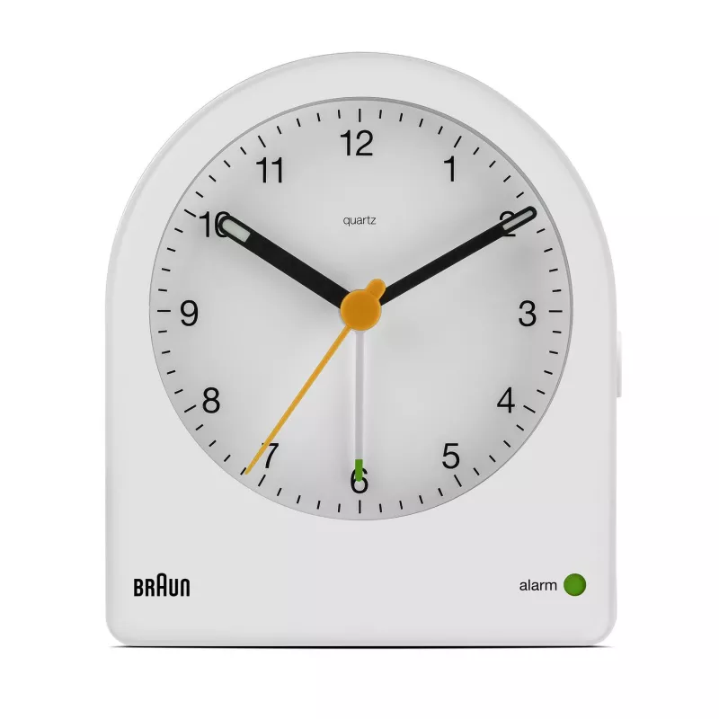 Braun BC22 kvarcinis žadintuvas baltas, geltona sekundinė rodyklė