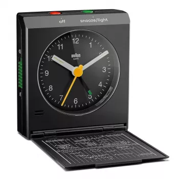 Žadintuvas BRAUN BC 05 B Quartz Sulankstomas Juodas – kompaktiškas kelioninis laikrodis su kvarciniu mechanizmu