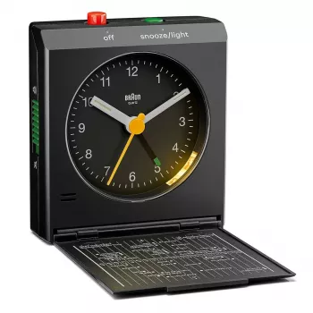 Žadintuvas BRAUN BC 05 B Quartz Sulankstomas Juodas – kompaktiškas kelioninis laikrodis su kvarciniu mechanizmu