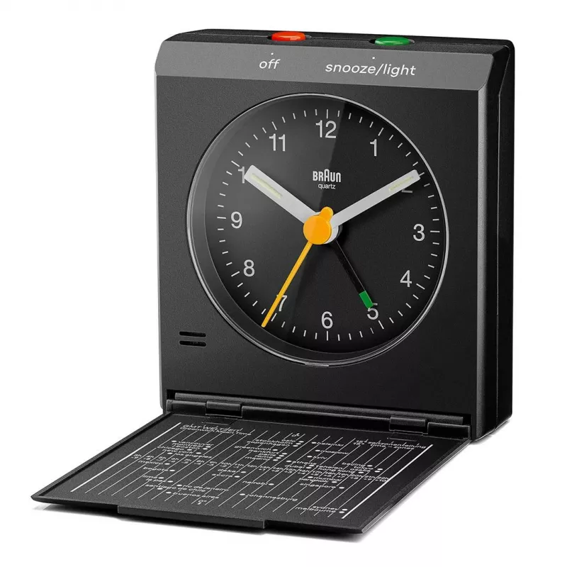 Žadintuvas BRAUN BC 05 B Quartz Sulankstomas Juodas – kompaktiškas kelioninis laikrodis su kvarciniu mechanizmu