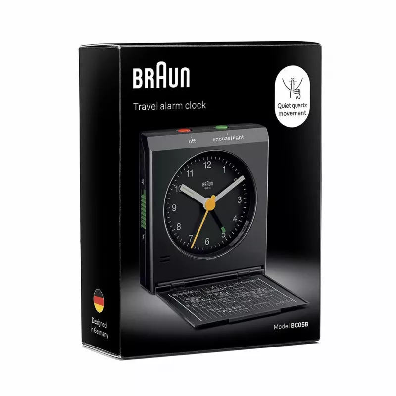 Žadintuvas BRAUN BC 05 B Quartz Sulankstomas Juodas – kompaktiškas kelioninis laikrodis su kvarciniu mechanizmu