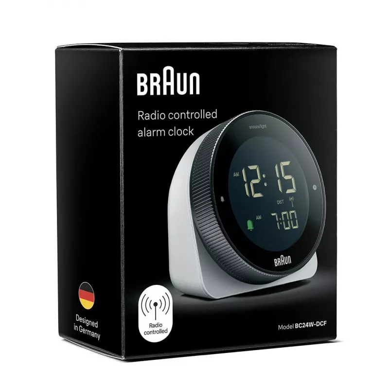 Braun BC24W-DCF radijo bangomis valdomas laikrodis ant sienos / stalo, stačiakampis, juodas, baltas