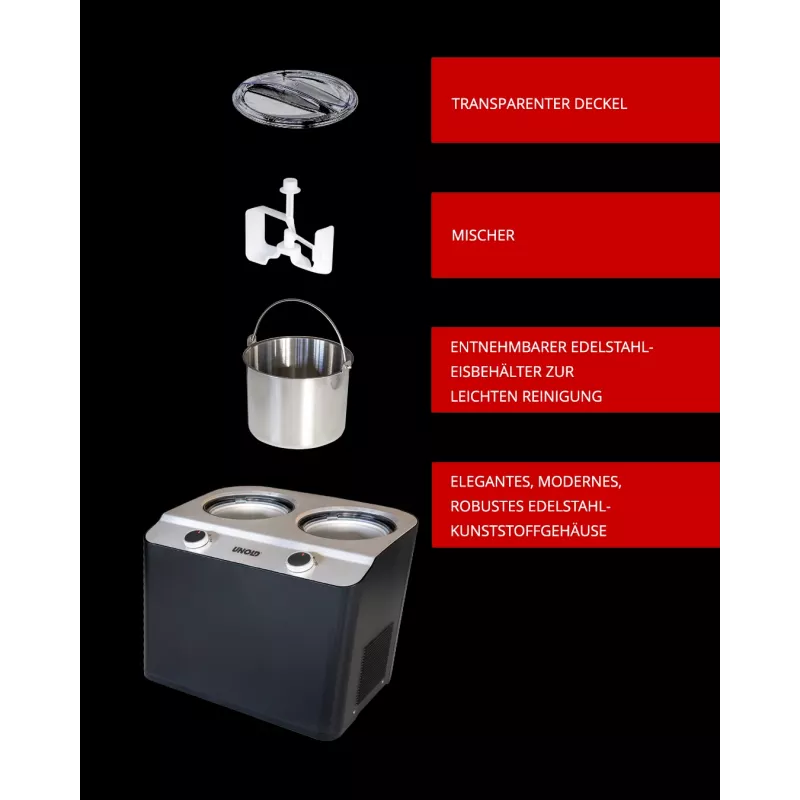 Unold Doppio ledų gaminimo aparatas su kompresoriumi 2,4 l 250 W juodas, satino plienas