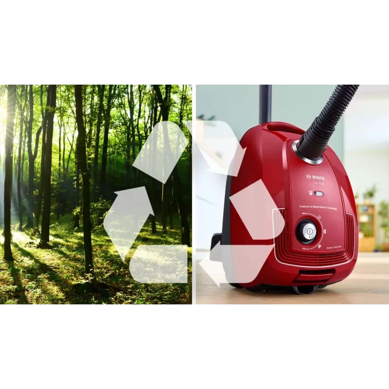 Bosch Serie 4 BGD38RD1H būgninis dulkių siurblys, 600 W, 4 L dulkių maišas, sausas valymas, raudonas
