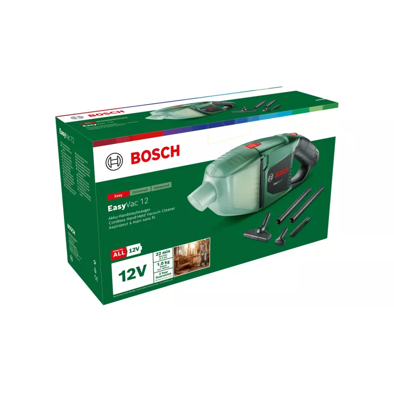 Bosch EasyVac 12 2-in-1 belaidis dulkių siurblys sausam valymui be maišelio Juoda, Žalia 2,5 Ah