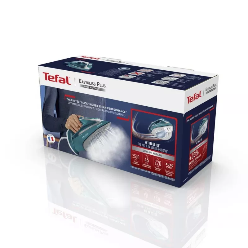 Tefal EasyGliss Plus FV5737 sausas ir garinis lygintuvas su Durilium padu, 2500 W, turkio ir baltos spalvos