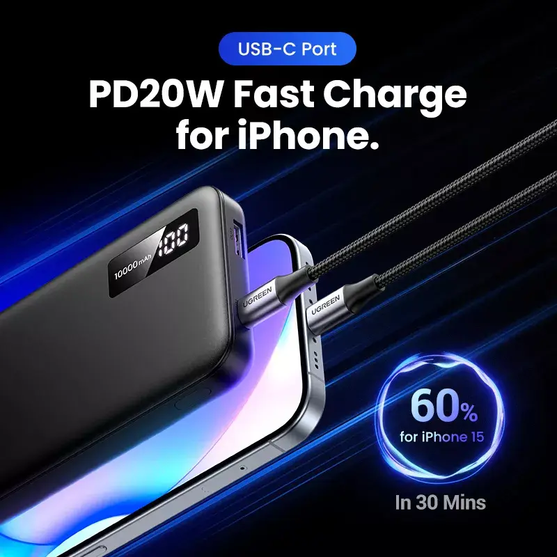 Ugreen 25747 Power Bank 10000 mAh Li-Ion Juodas