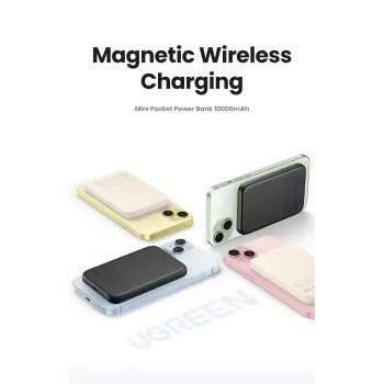 Ugreen 25208 Power Bank 10000 mAh su belaidžiu įkrovimu Smėlio spalvos