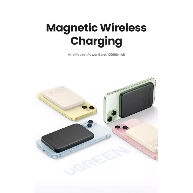 Ugreen 25208 Power Bank 10000 mAh su belaidžiu įkrovimu Smėlio spalvos